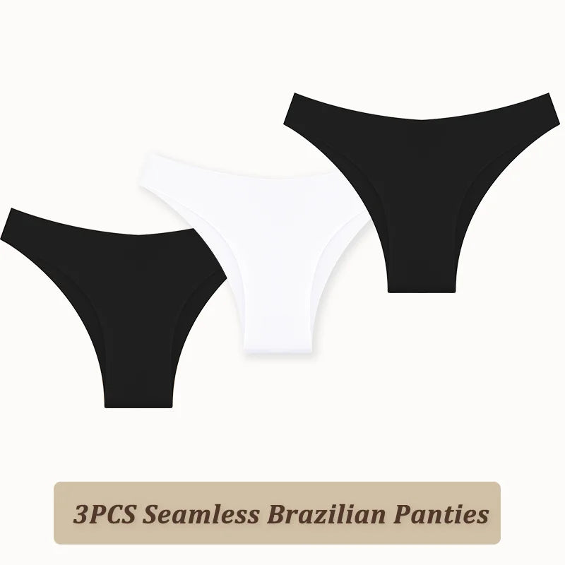 3PCS Seamless Panties Ultra-thin Brazilian Maillard panties Women Ice Silk Underwear Sexy Panty Low Waist G-string Female Solid