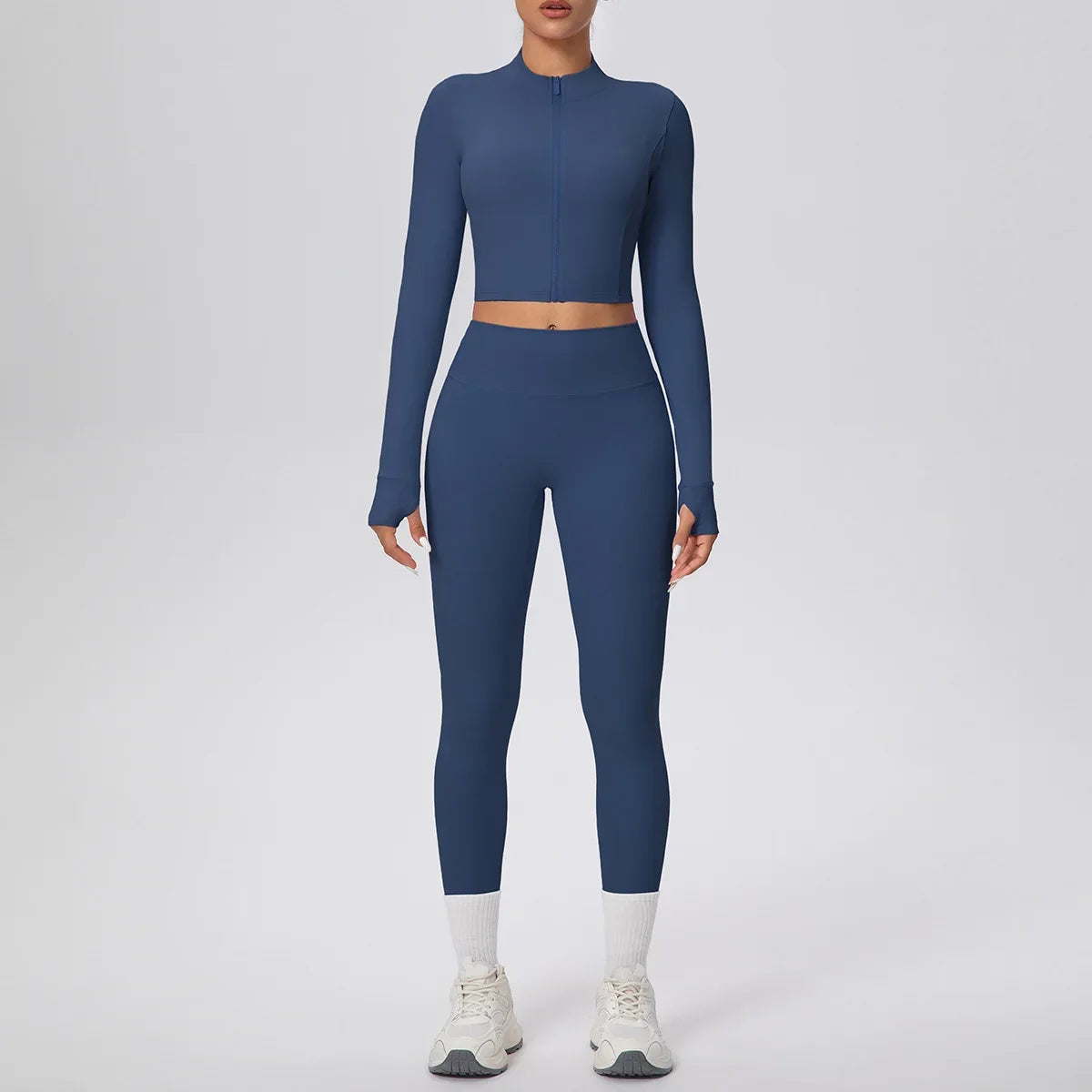 New Women Yoga Set Solid Color Double-Sided Brushed Bare Feel Short Long-Sleeve Jacket Tight Pants Running Fitness 2-Piece Set