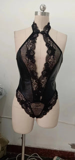 Sexy Underwear Pu Patent Leather Lace One-piece Clothes For Pure Sexy Seductive Women Rompers Clothing Body Suits Tops 21MX