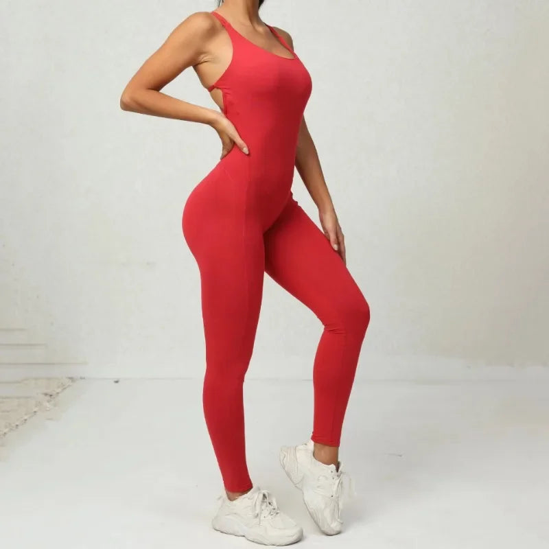 Seamless High-Waisted Peach Hip Yoga Jumpsuit for Women - Fast Drying Sweat-Wicking Tight Running Sports Jogging Gym Activewear