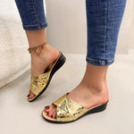 Gold Flat Sequin Cloth Slippers for Women 2026 summer Casual Flat Sandals for Women Fashion Sandals Outdoor Flip Flops36-42