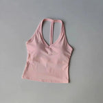 Women's Sexy V-Neck Fitness Bra Nude Sports Bra Hanging Neck Yoga Suit Vest Comfortable Breathable Gym Top for Active Wear