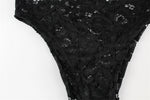 Ahagaga Floral Lace Women's Bodysuits Sexy Solid See Through Tees O-Neck Long Trumpet Sleeve Slim Fit Streetwear Rompers T Shirs