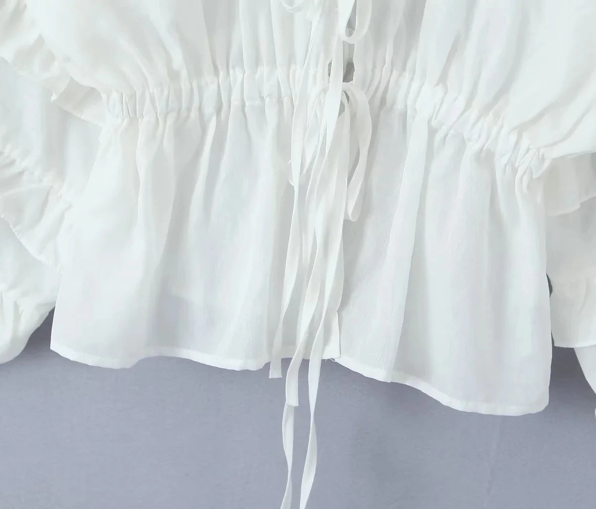 Foridol Tie Up Ruffles Lantern Sleeve White Blouse Women Spring Fashion Pelpum Top 2025 Summer O Neck Beach Casual Chic Blusa