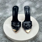 Black glossyFemale High Heels Open Toe Slides Trending Breathable Women Summer Outfit Casual Shoes12cm Sandals