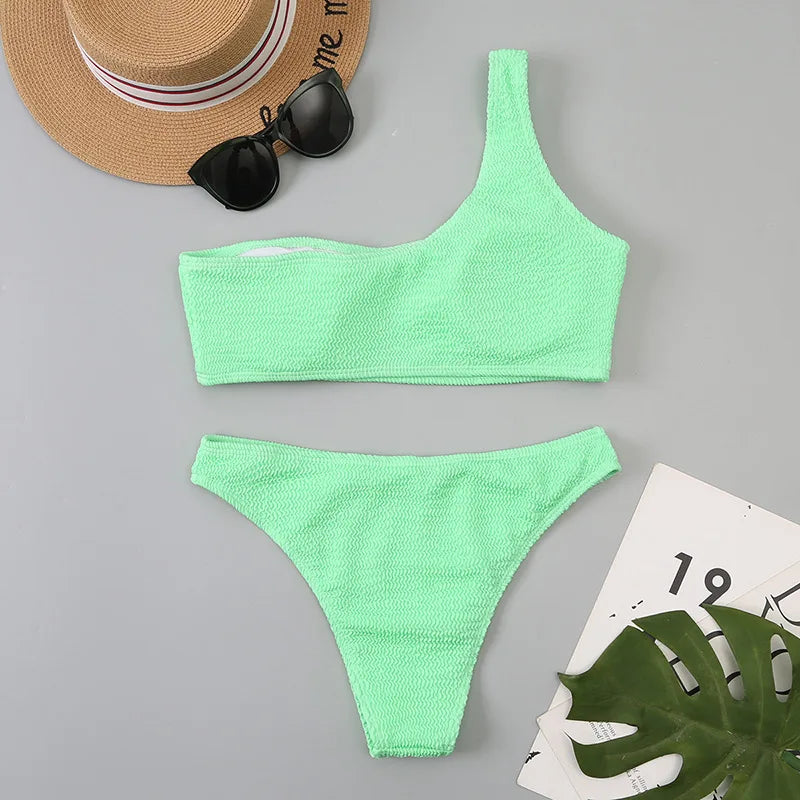 White Micro Bikini 2024 Brazilian Biquini One Shoulder Thong Swimsuit Women High Cut Bathing Suit Swimwear Female Summer Beach