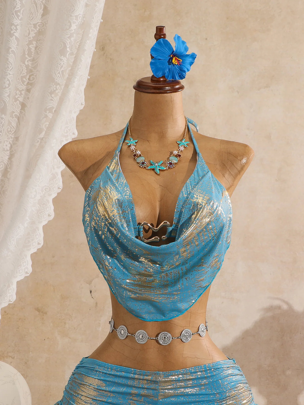 Sexy Hot Stamping Gold Swimwear Women 2026 Collar Split Top Drawstring Side High Waist Bikini Set Summer Bathing Suit Swimsuit