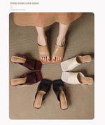 LuxeSquare Toe Slide Sandals Premium Leather One Strap Mules Chunky Sole Backless Loafers Dressy Casual Summer Shoes