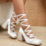 2026 y2k Block High Heels Summer Vintage Black Satin Pink Lolita Mary Janes Shoes Women Sweet Cross-tied Ballet Pumps Footwear