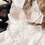 French Lace Embroidery Women Lingerie Set Sexy Thin Cup Halter Bikini Bra Deep V Push Up Bralette Fashion Backless Underwear Set