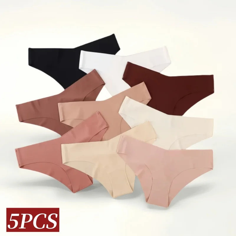 5Pcs/Set Women Panties Seamless Classic Briefs Female V-waist Underpants Soft Ice Silk Panties Sexy Lingerie Low-Rise Underwear