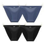 4Pcs/Set Ice Silk Bikini Panties Women Sexy Briefs Low Rise Underwear Seamless Underpants Solid Color Ultra-thin Lingerie M-XL