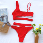 Bikini 2026 Sexy Swimwear Swimsuit Women Solid Hollow High Waist Red Bikinis Set Bathing Suit Beach Bikini Trajes De Bano Mujer