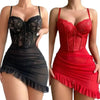 Women Fashion Lace Transparent Mini Dress Sexy Sling Bag Hip Dress Summer Sleeveless DressHoliday Party Women's Gift