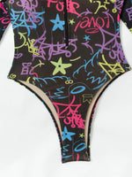 2026 Printed Long Sleeve with Long Pants Sexy One Piece Swimsuit Women Swimwear Female Flowers Padded Bather Bathing Suit Swim