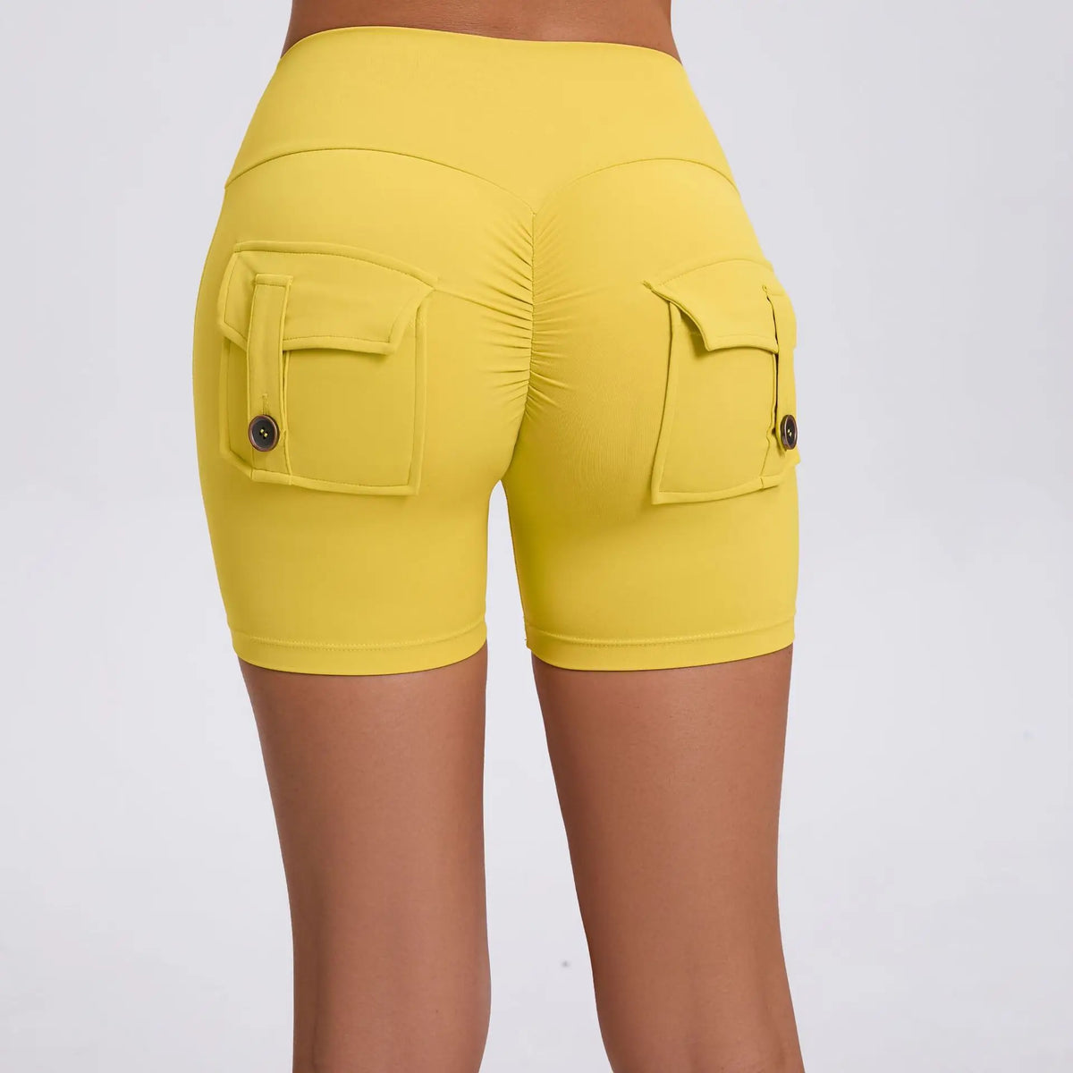 Women's Peach Lifting Yoga Shorts - High Waisted Stretchy Workout Shorts with Button Quick-Dry Tummy Control for Running Fitness