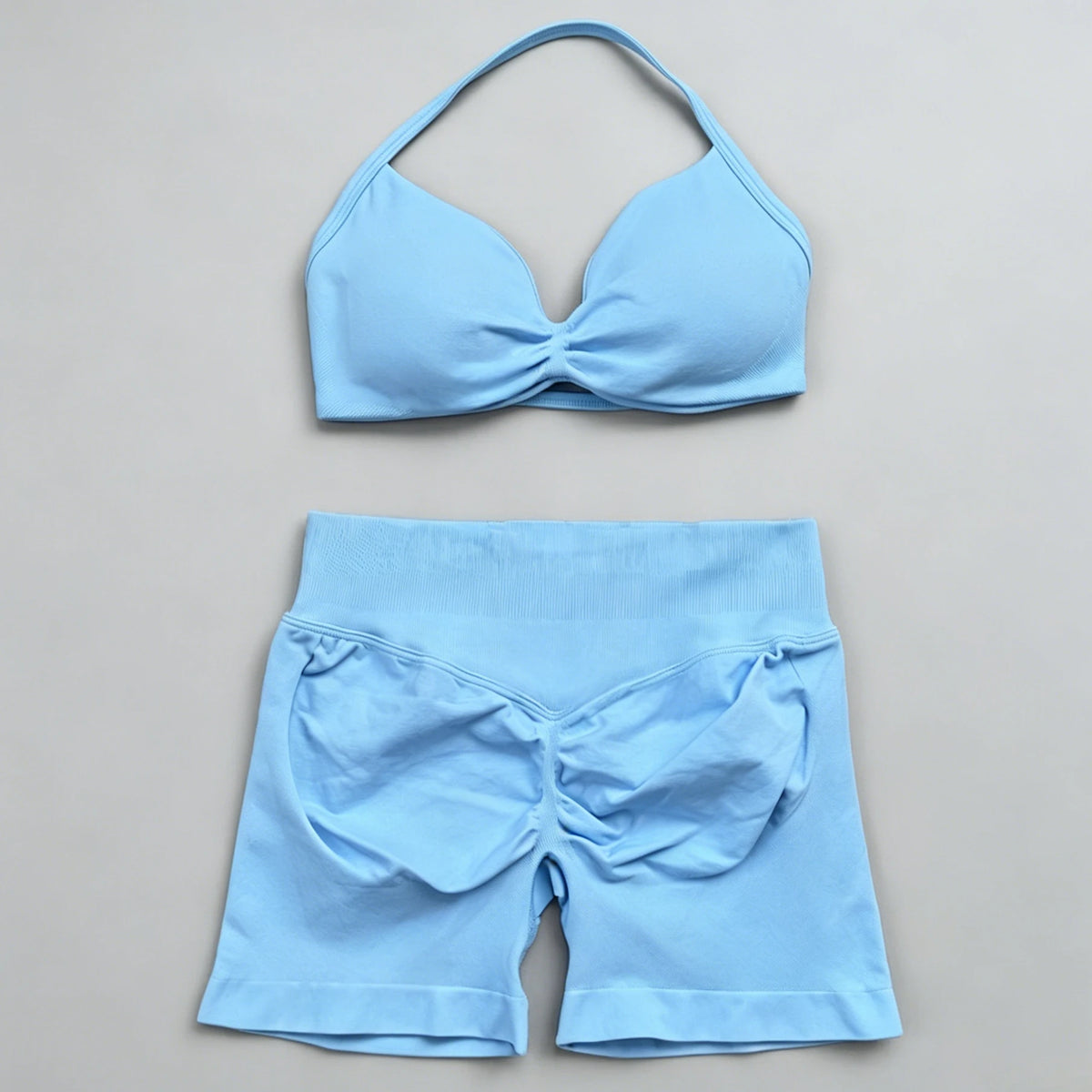 2 Pieces Gym Set Women Workout Clothes Scrunch Shorts Set Halter Sports Bra Fitness Top Woman Sportswear Yoga Set Outfits