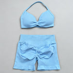 2 Pieces Gym Set Women Workout Clothes Scrunch Shorts Set Halter Sports Bra Fitness Top Woman Sportswear Yoga Set Outfits