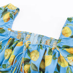 French Vacation Style Casual Sky Blue Lemon Print Short Shirt For Woman Pure Desire Elegant For Women Square Neck Summer WTGS