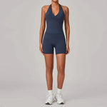 Women's Seamless Yoga Fitness Sets Sports Halter Neck Backless Vest Hip-lifting Slim Fit Shorts Suits Running Workout Gym Sets