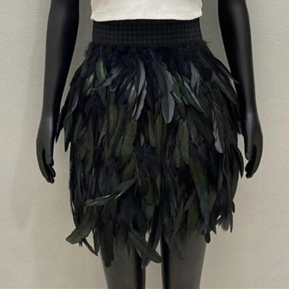 Festival Faux Feather Skirt Punk Gothic Style Hand-Stitched Design Stage Performance Punk Gothic Mini Short Skirt
