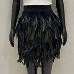 Festival Faux Feather Skirt Punk Gothic Style Hand-Stitched Design Stage Performance Punk Gothic Mini Short Skirt