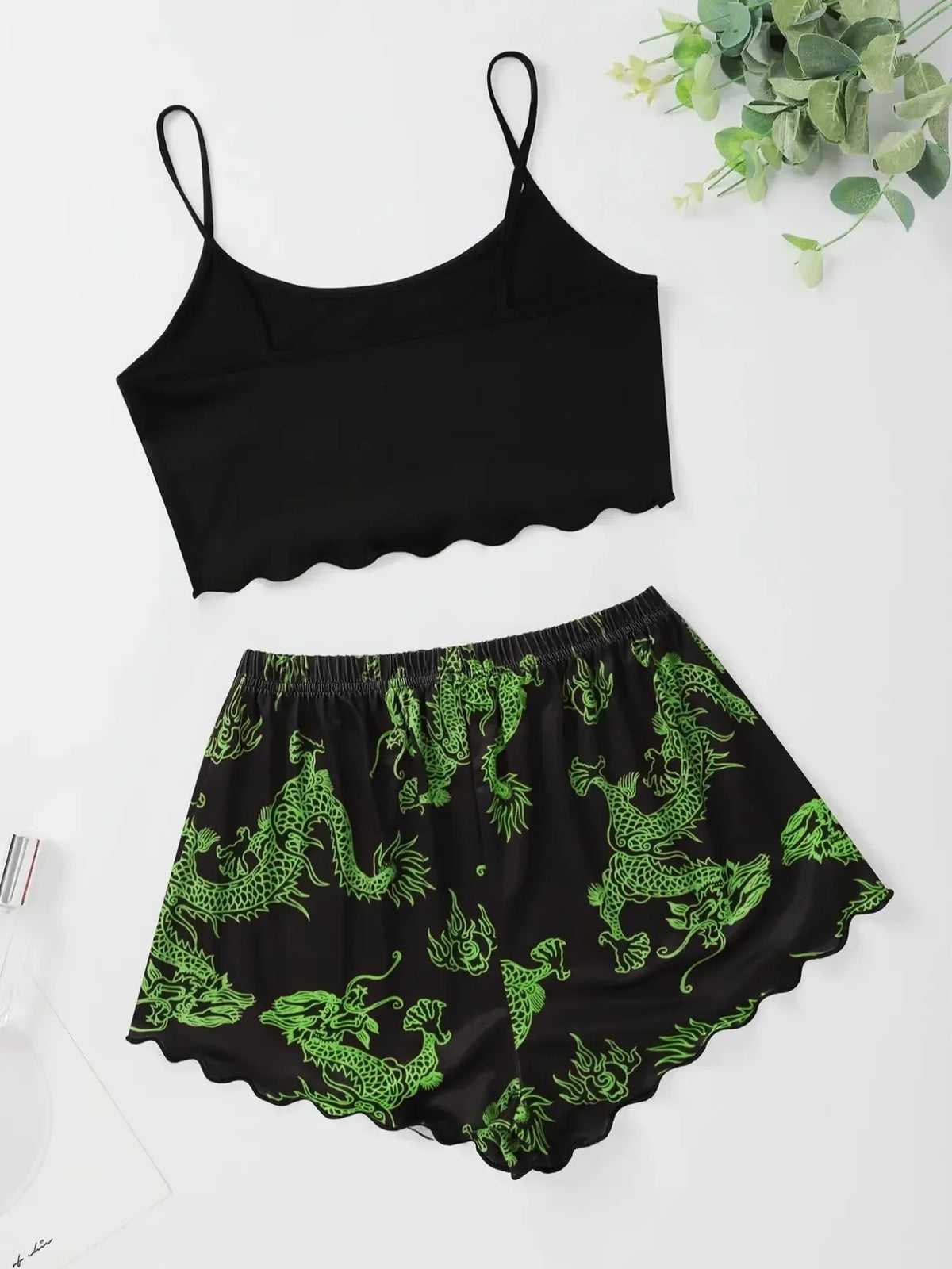 Summer Pajamas Set for Women Nightwear Sexy Dragon Printed Vest Halter Top Shorts Suit Homewear Sleepwear Loungewear