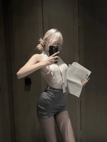 Women Lace Lingerie Dress Set, Halter Neck Floral Mesh Bodycon Mini Dress with Panties, Elegant Secretary Role Play Costume