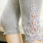 Summer Stretchy Cropped Pants Cropped Leggings Women Elastic Waist Embroidery Lace Stitching Thin Tight-Fitting Pants