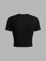 Solid Color Basic Cropped Tshirts for Women Casual Round Neck Short Sleeve Crop Top Summer Slim Fit Tee Shirt Streetwear