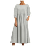 Womens Casual Summer Cotton Dress With Pockets 3/4 Sleeve Loose Midi Shirt Dress Women Dresses With Short Sleeves Vestidos