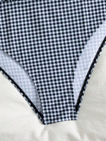 Vintage Coffee Plaid Print Bikini Set Women Bandeau Front Tie Push Up Bra High Waist Swimwear 2026 Beach Bathing Suit Swimsuit