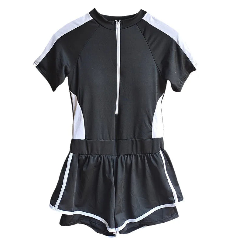New Women's Swimsuit, One-piece Coverage Slimming EffectConservative Sports Style Hot Spring Flat Leg Pants Swimsuit Plus Size