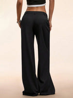 Women's Elegant Low Waist Personalized Slight Flared Leg Pants Casual Ribbed Wide Leg Mopping Trousers Streetwear 2025