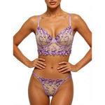 Soft pastel-colored lace embroidered lingerie set - French style long-sleeved mesh bralette, bra, thong set ZA825246