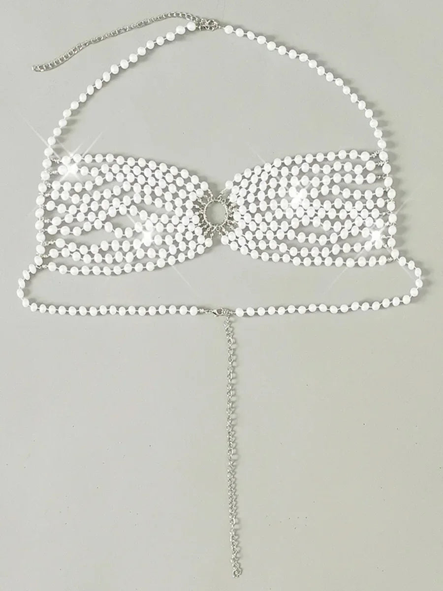 Luxury Pearls Chain Fringe Tassel Bikini Bottom Swim Brief Women Swimwear Female Bather Brazilian Tanga Panties Underwear