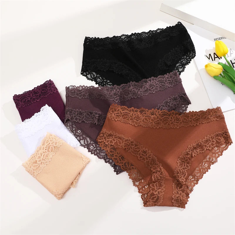 3Pcs Sexy Cotton Lace Panty Women Low Waist Panties Underwear S-XL Solid Color Ladies Briefs Lingere Underware Comfortable Women