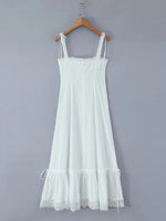 Summer Womens White Dresses Spaghetti Strap New in Long Dress 2025 Beach Casual Midi Party Vestidos Single Breasted Lace Dress
