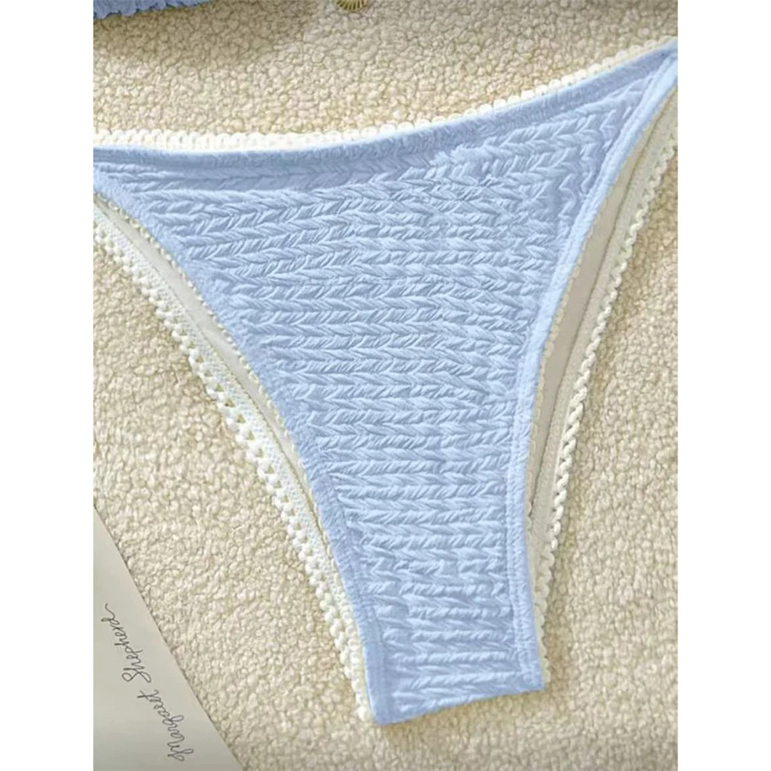 High Cut Leg Two-Pieces Bikini Set Bather Bathing Suit Swim Wrinkled Crinkled Halter Bikini Women Swimwear Female Swimsuit M125