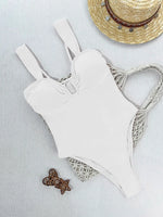 DEKA One Piece Swimsuit New U Neck Wrinkled White Swimwear Women Female High Cut Leg Monokini Padded Bather Bathing Suit Swim