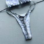 New 2026 Women's Micro Bikini Set Plaid Print Neck Lace-up Backless Biquini Beachwear Sexy Push Up Thong Low WaistBathing Suit