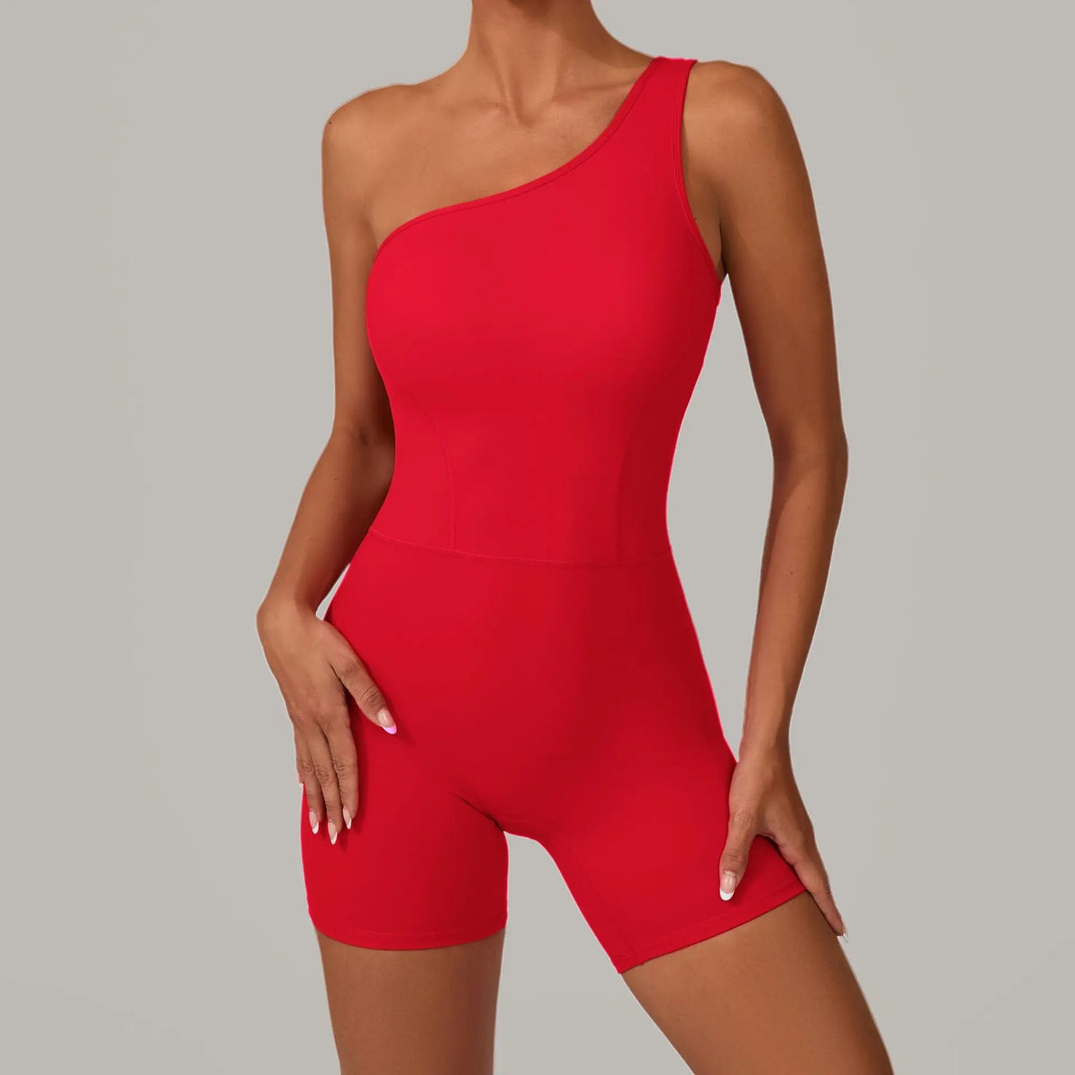 Summer One Shoulder Yoga Short Jumpsuit Women Sexy Cut Out Backless Scrunch Booty One Piece Suit Gym Workout Fitness Clothes