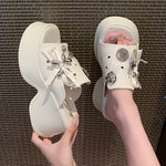 Metal Decor Chunky Platform Sandals Women 2026 Summer Open Toe High Heels Clogs Slippers Woman Bowknot Wedge Heel Sandles Female
