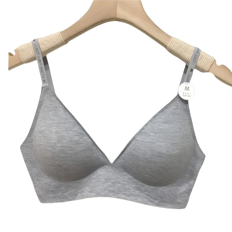Plunge Non-wire Triangle Cup Bra Women's Invisibale Underwear Letter Straps Ribbed Bralette Sexy Lingerie Sleep Intimates S-XL
