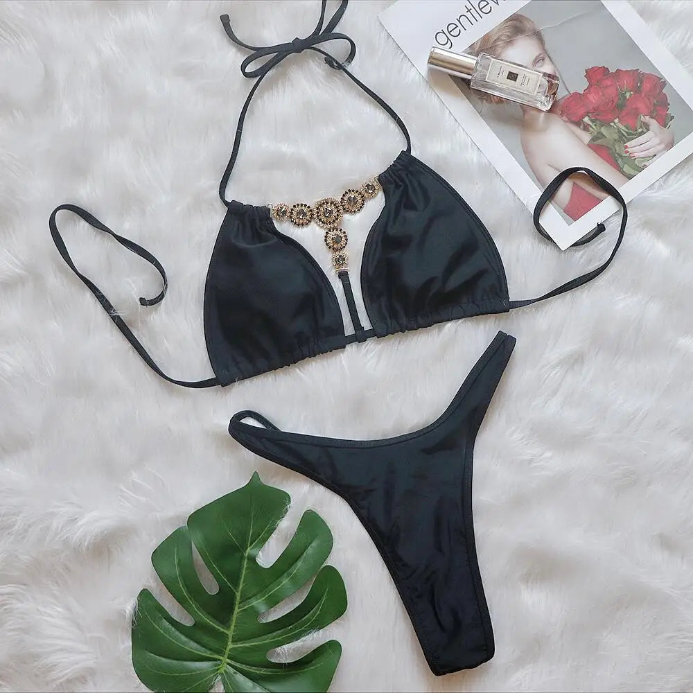 DEKA Extreme Mini Micro String Diamond Bikini Set Women Thong Swimsuit Female Triangle Swimwear Two Pieces Bikini Halter Bathing