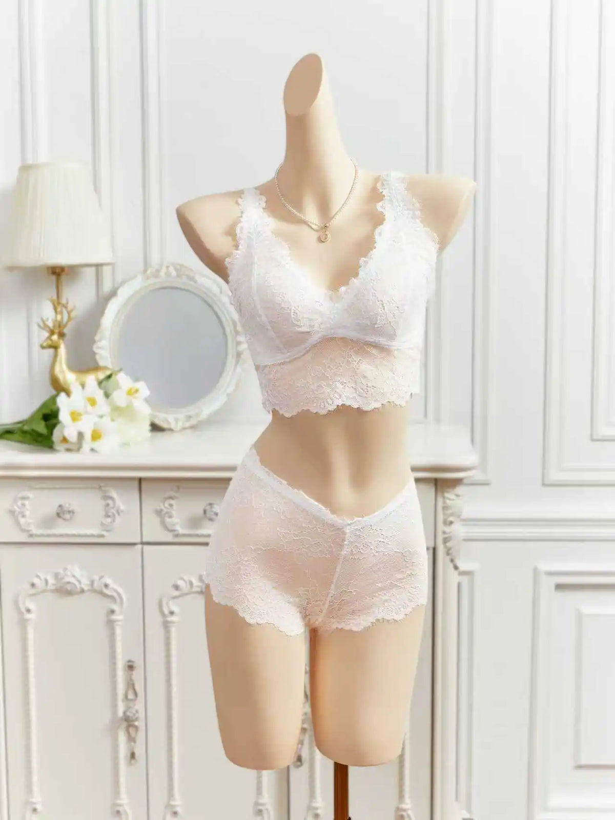 Sexy Floral Eyelash Lace Women's Underwear Set Wireless Camisole Unlined Sexy Bras Sheer Breathable Women's Panties Lingerie