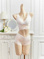 Sexy Floral Eyelash Lace Women's Underwear Set Wireless Camisole Unlined Sexy Bras Sheer Breathable Women's Panties Lingerie