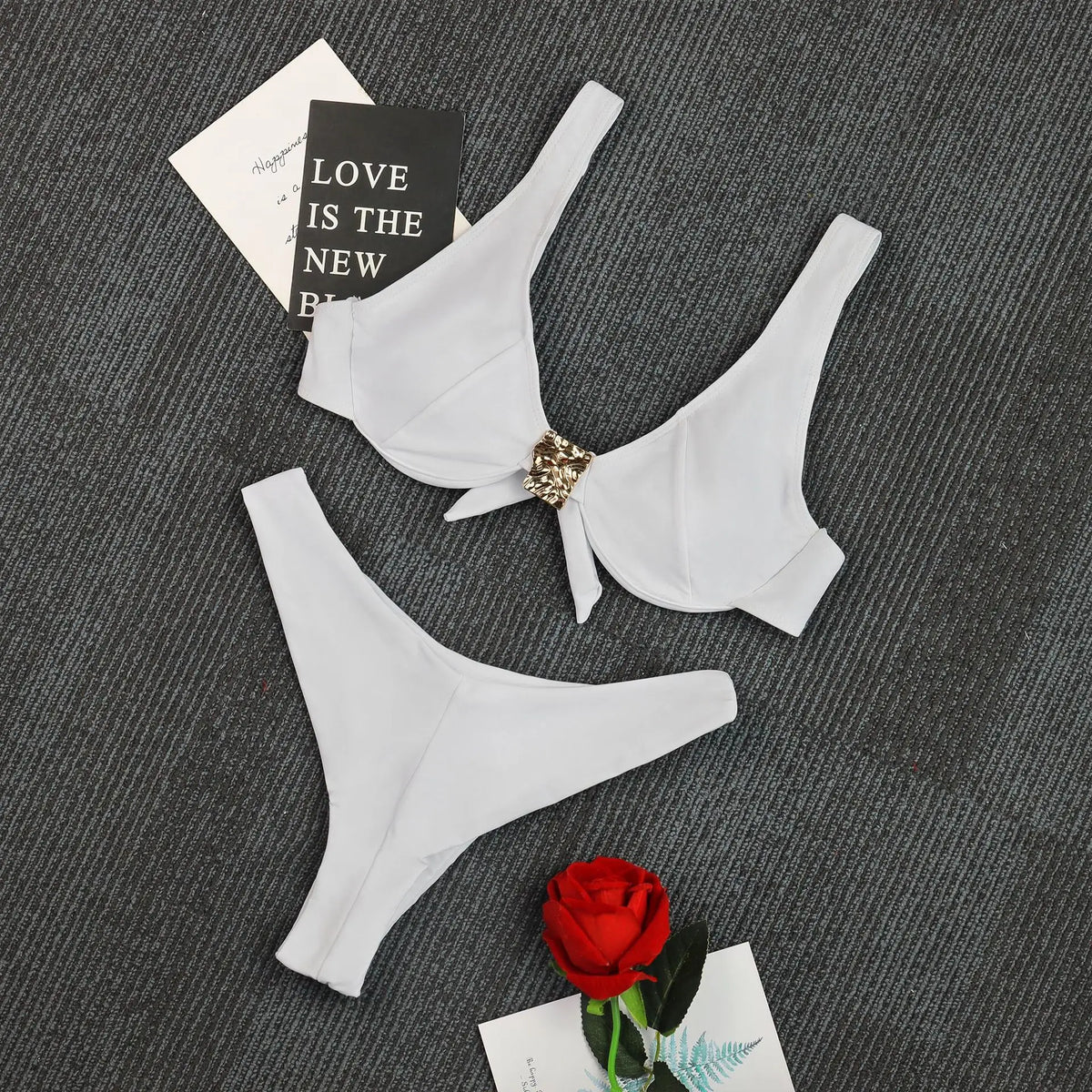 Sexy Black White Bikini Set 2026 Women Metal Ornament Push Up Underwire Bra Thong Swimsuit Beach Holiday Bathing Suit Swimwear