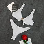 Sexy Black White Bikini Set 2026 Women Metal Ornament Push Up Underwire Bra Thong Swimsuit Beach Holiday Bathing Suit Swimwear