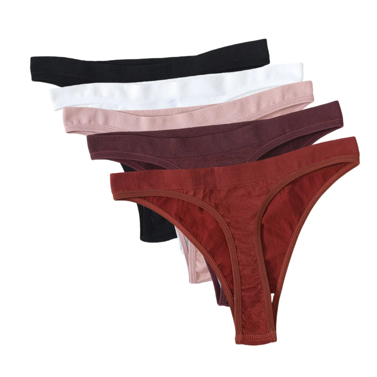 5Pcs/Set Women Brazilian Panties High Waist Thongs G-string Female Underpants Solid Color T-back Underwear Sexy Lingerie M-XL